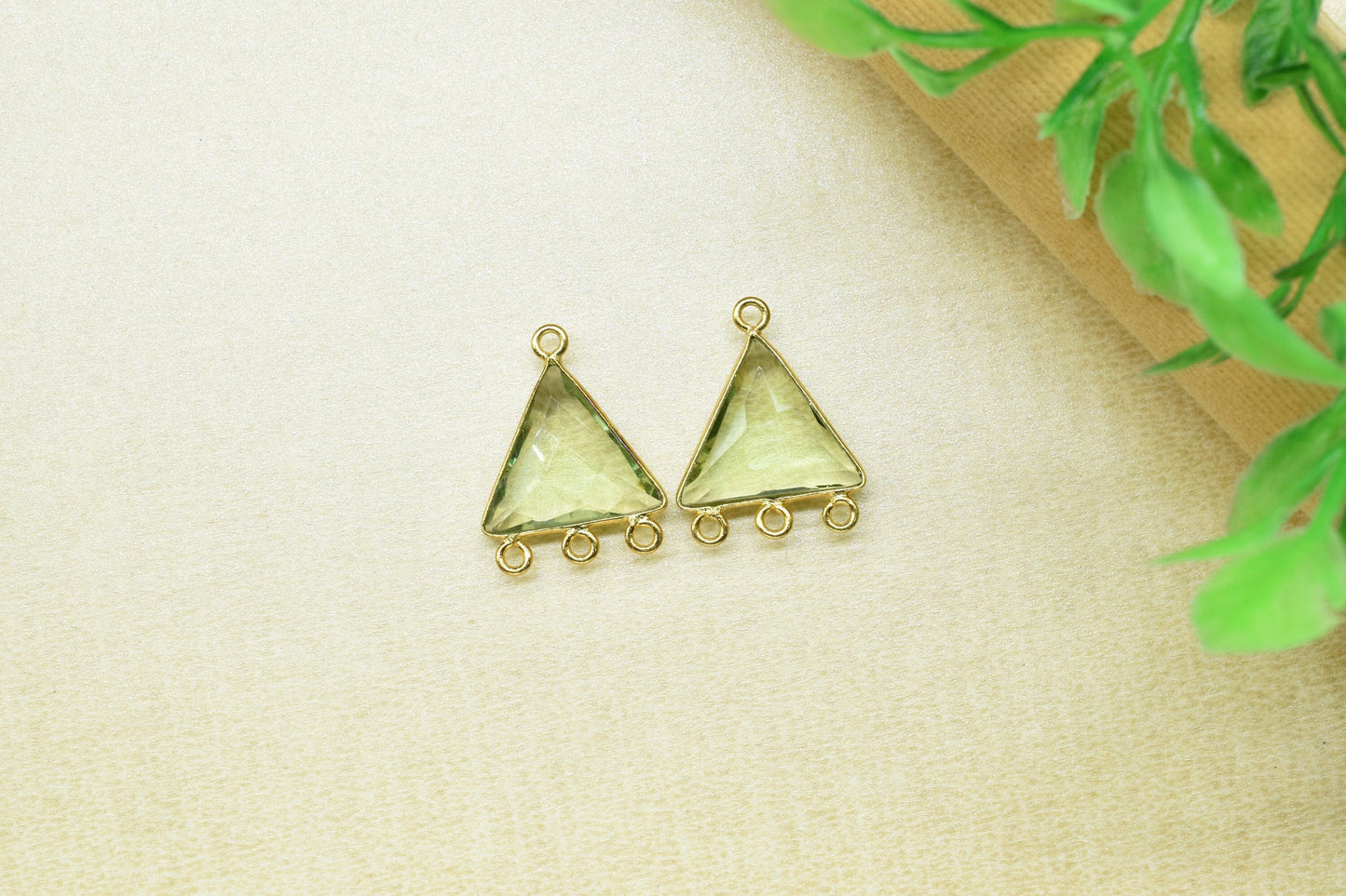 Green Amethyst Single Bail Pendant,Green Amethyst Brass Gold Plating Jewelry Making Charms,Green Amethyst Quartz 15mm Triangle Shape charms