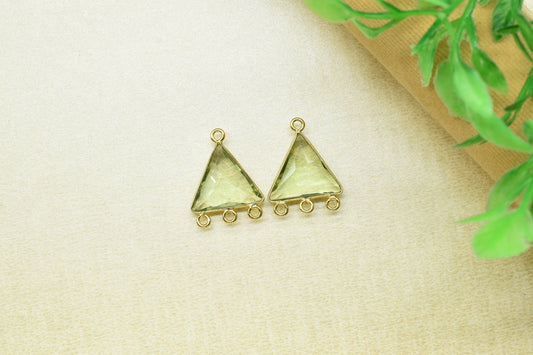 Green Amethyst Single Bail Pendant,Green Amethyst Brass Gold Plating Jewelry Making Charms,Green Amethyst Quartz 15mm Triangle Shape charms