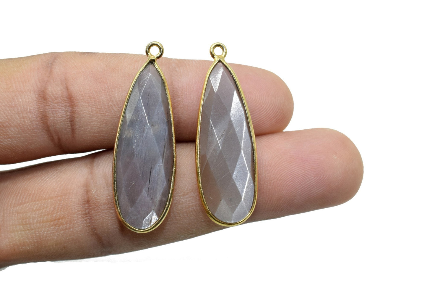 Peach Moonstone 10x30mm Charm,Peach Moonstone Pendant,Teardrop Pendant,Faceted Peach Moonstone,Gemstone Charm,Gemstone Pendant,Dainty Charms