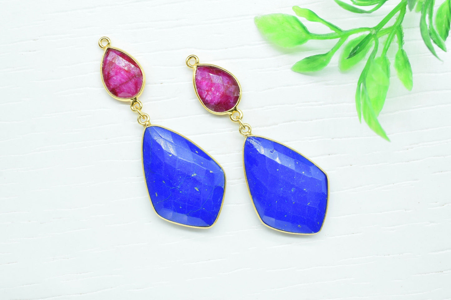 Blue chalcedony Dangle pendant Charms,Natural Ruby Connector,Handmade jewelry,Component pendant,Station Link,Multi Gemstone Dangle Earring