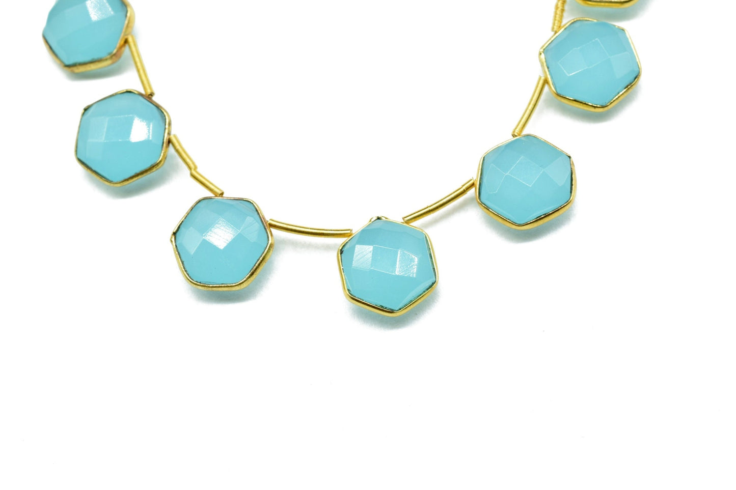 Aqua Chalcedony 10mm Faceted Hexagon Shape Single Bail Connectors ,Chalcedony Brass connectors,Chalcedony Hexagon Pendant