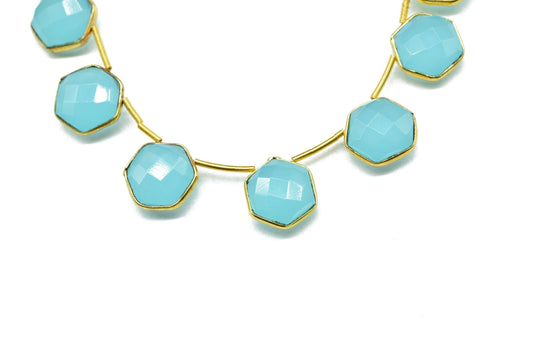 Aqua Chalcedony 10mm Faceted Hexagon Shape Single Bail Connectors ,Chalcedony Brass connectors,Chalcedony Hexagon Pendant