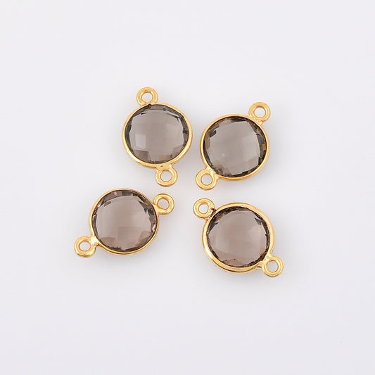 Smoky Quartz 10mm Round Bezel,Smoky double connector,Smoky Gold Plated bezel,Bezel,Gold Vermeil Bezel,Smoky jewelry,Smoky Gold-Filled bezel