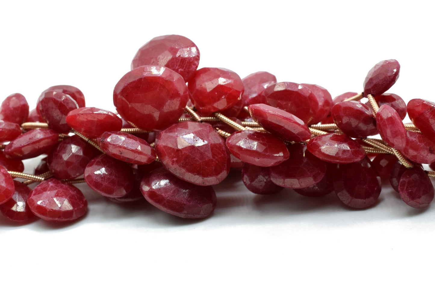 Ruby heart shape Briolettes,Red Corundum Briolettes,Jewelry making beads,Graduate size ruby beads,ruby beads strand,18mm ruby heart shape