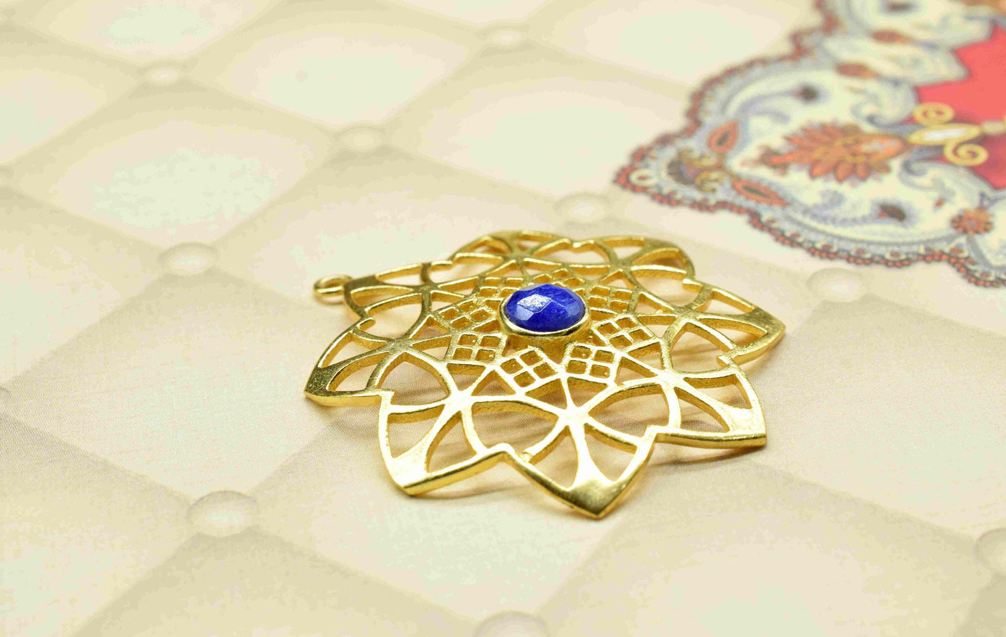 Sapphire Gemstone Component, Single Bail Charm , Sapphire Connector Pendant , Gold Plated Connectors , Pendant Jewelry , Earring Component