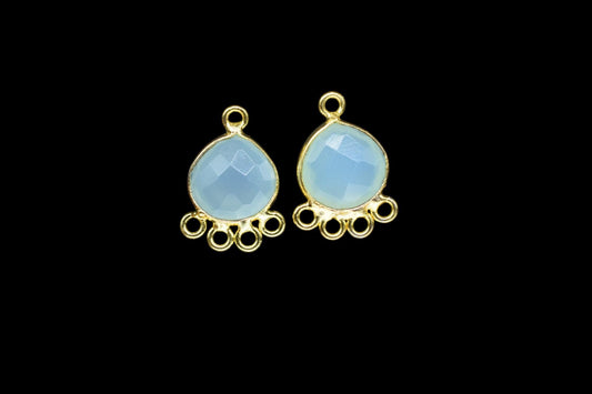 Aqua Chalcedony Heart Shape Pendant/Gold Plated Charms Jewelry/Handmade Connector Jewelry/Connector Charms/Station Bezel Link Supplies/Gift