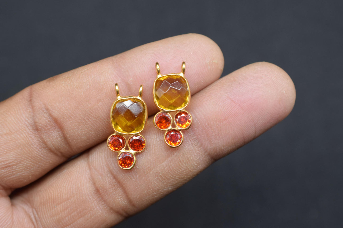 Citrine 8mm Cushion shape Bezel charms,Citrine Pendant,Yellow Gemstone connector,Citrine Quartz  Jewelry,Cubic zirconia Bezel charm,p001