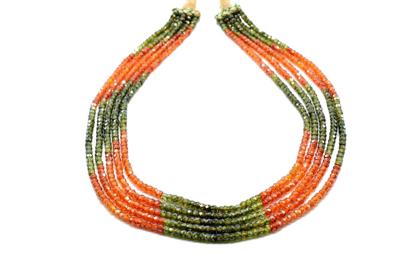 5 String Of Multi stone Necklace,Natural Precious Zircon Gemstone Orange and White shaded Necklace Faceted 3mm Stone Beads Necklace AAA