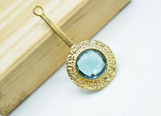 Blue Topaz Pendant , Blue Topaz Gemstone Handmade Pendant ,Single Bail Checker Cut Gemstone Connector, Gold Plated Connectors