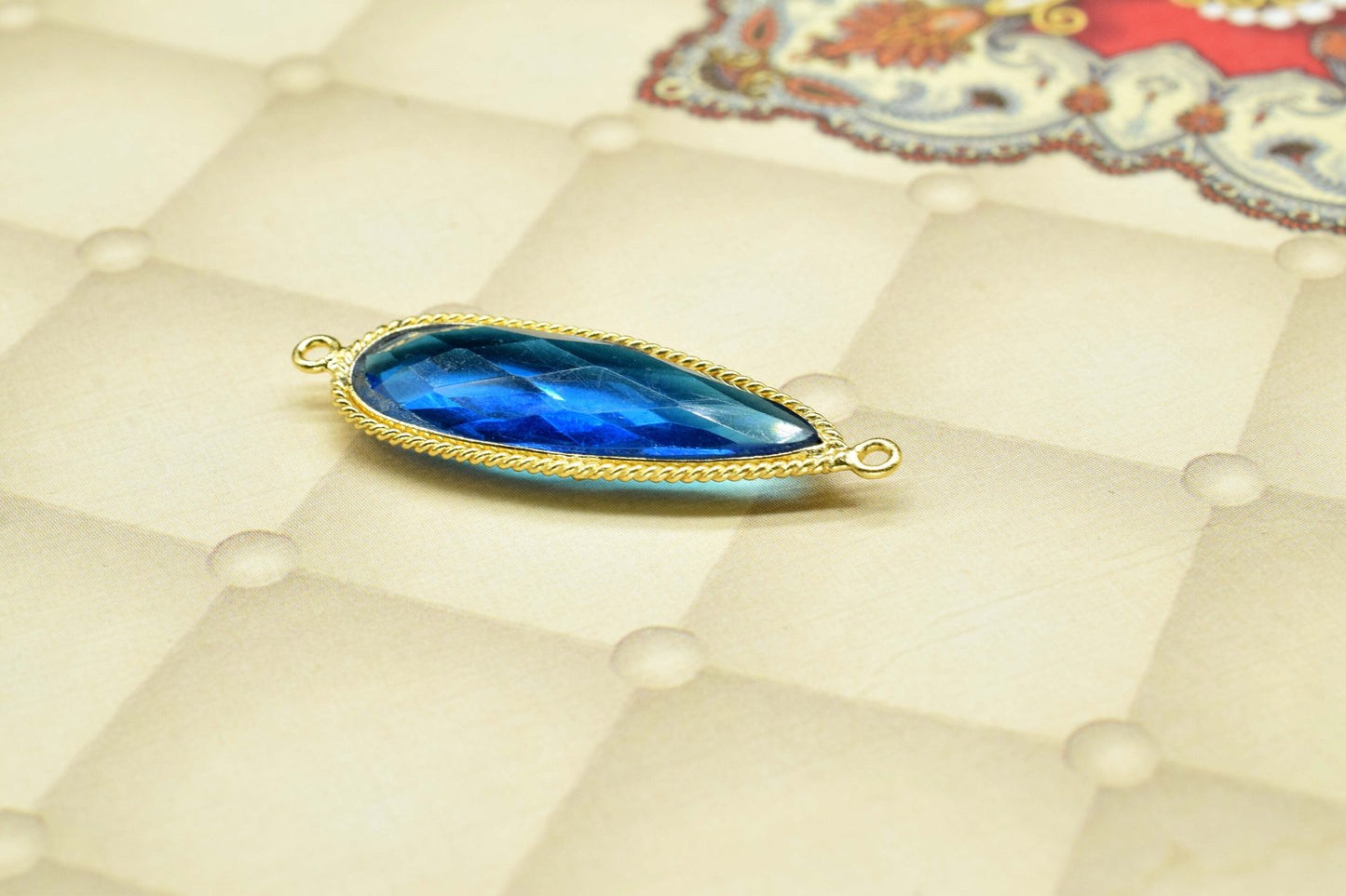 Blue Topaz Gemstone 10x30mm Teardrop Charm,Topaz Quartz Gold Plated Double Bail Connector,blue Topaz Teardrop Shape Pendant Jewelry Making