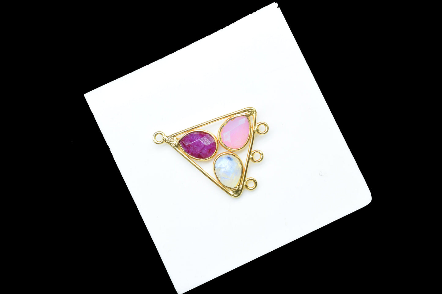 Natural Gemstone Teardrop Faceted Bezel Connector,Ruby Gemstone Pendant,Tringle Shape Pendant,Multi Bail Connector,Moonstone Jewelry,B'Gifts