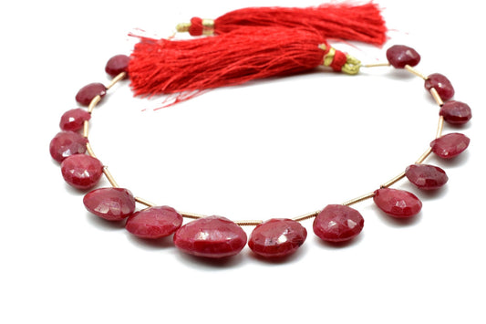 Ruby heart shape Briolettes,Red Corundum Briolettes,Jewelry making beads,Graduate size ruby beads,ruby beads strand,18mm ruby heart shape