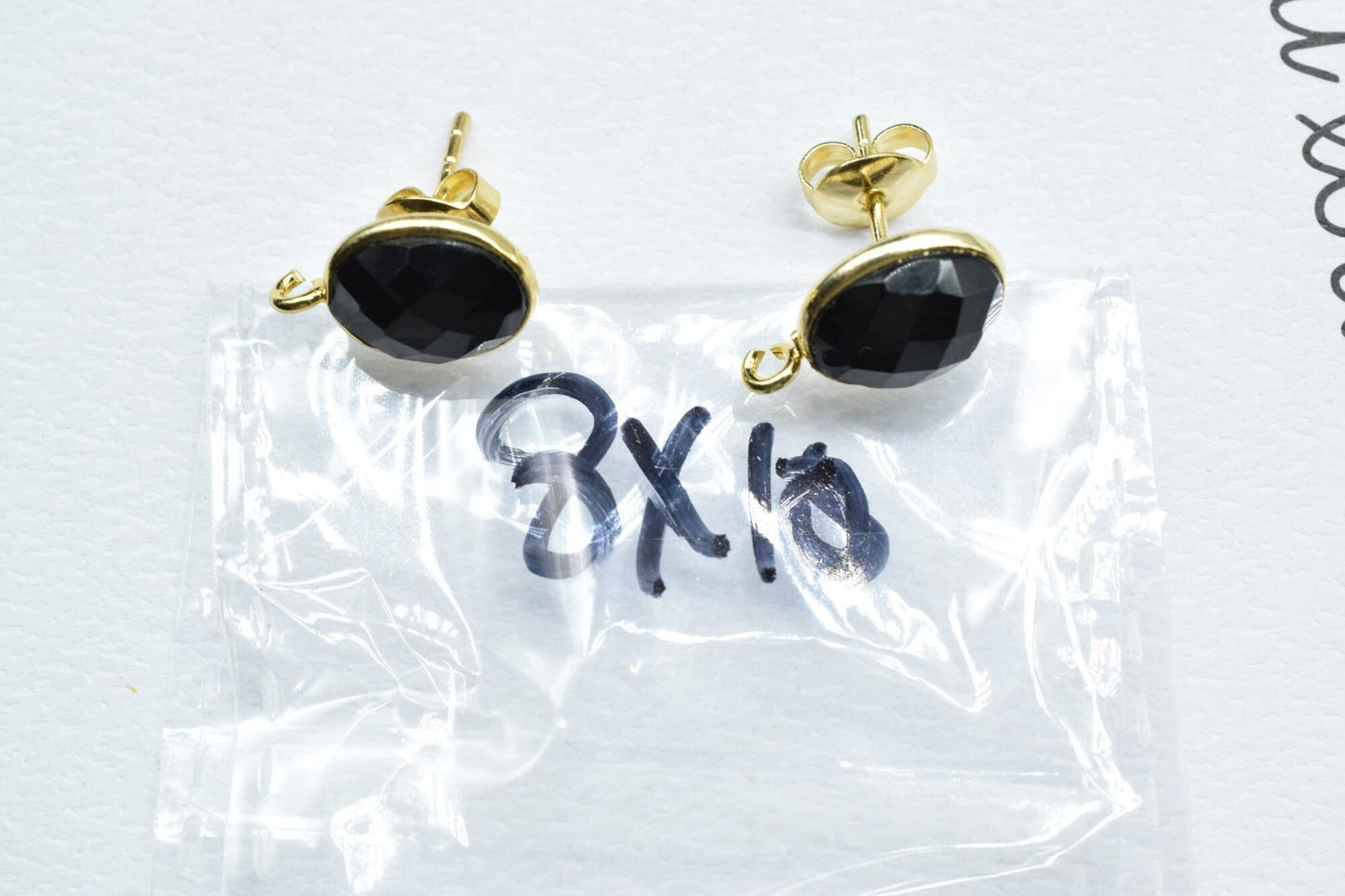 8x10mm oval Black onyx Earring Connector,Connector,Jewelry Making Supply,Ear Post Studs Connector,Single Loop Gemstone Earring Connector,