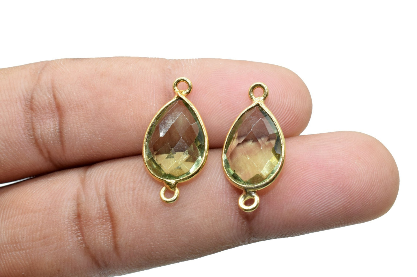 Green Amethyst 10x14mm Pear shape double loop connectors,Amethyst Pear pendant,Amethyst Gold Plated bezel,jewelry making charms craft,jewels