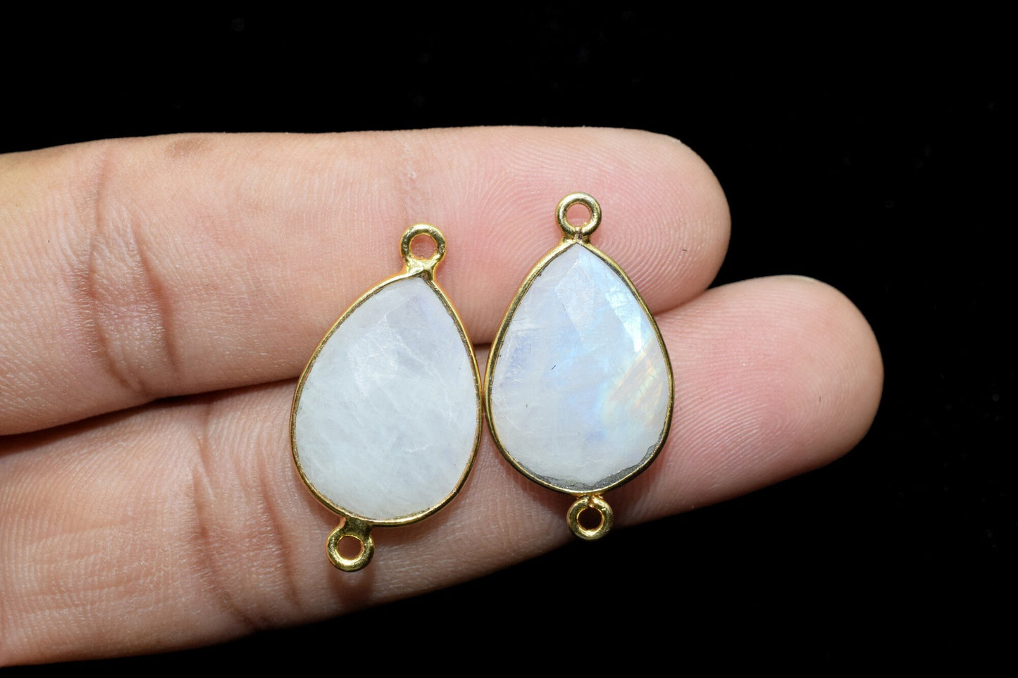 Moonstone 13x18mm Pear Shape Double bail Connectors,Moonstone Teardrop pendant,Moonstone Gold Plated bezel,jewelry making charms crafts,