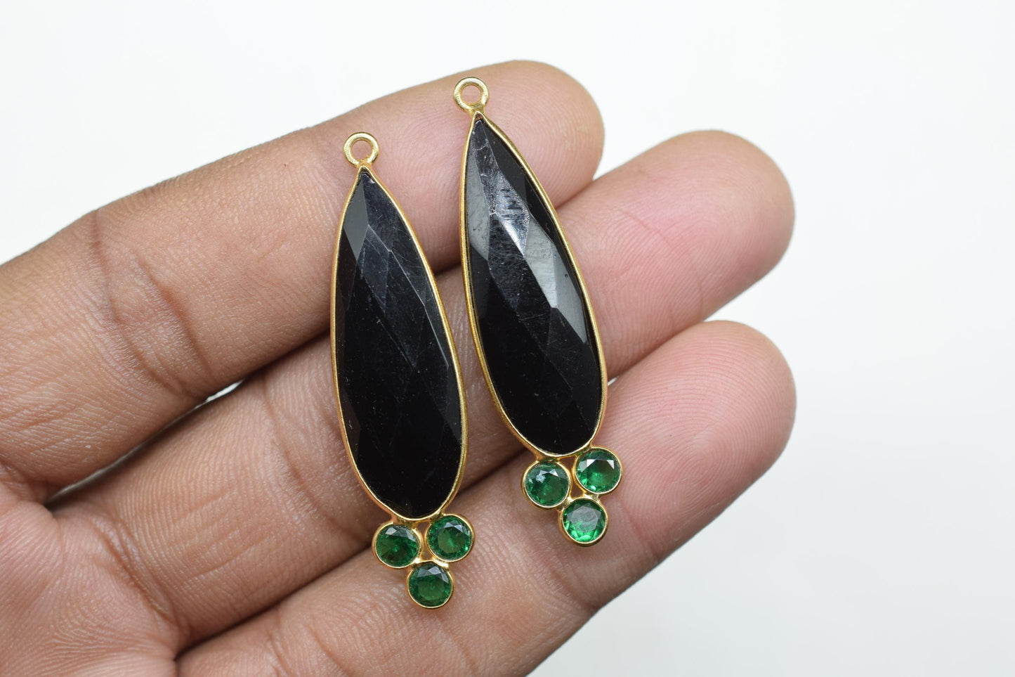 Black onyx 10x30mm Teardrop Bezel charms,Black onyx Pendant,Gemstone Bezel connector,Black onyx pendant,Cubic zirconia Bezel charm,Gift,P121