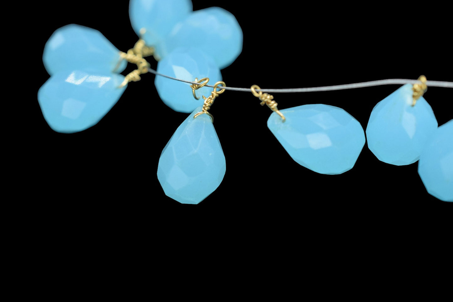 Peru Chalcedony 10x14mm Faceted Drops Wire Wrapped Gemstone,dainty dangle Gemstone Connector,Chalcedony Connector Charm,Chalcedony Briolette