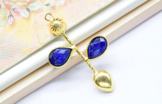 Natural Blue Sapphire Pendant Charms,Gemstone Bezel,Jewellery Making Connector Charms,Sapphire Teardrop  Pendants,Natural Gemstone Jewellery