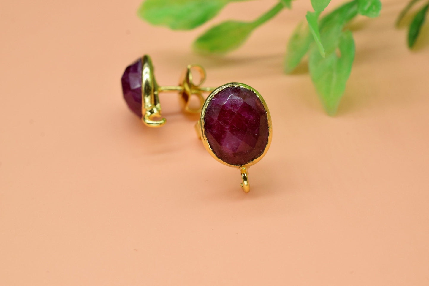 8x10mm Oval Ruby Earring Connector,Jewelry Craft Supplies,Earring connectors post stud, Jewelry,Bezel Earring Connector,Jewelry Findings