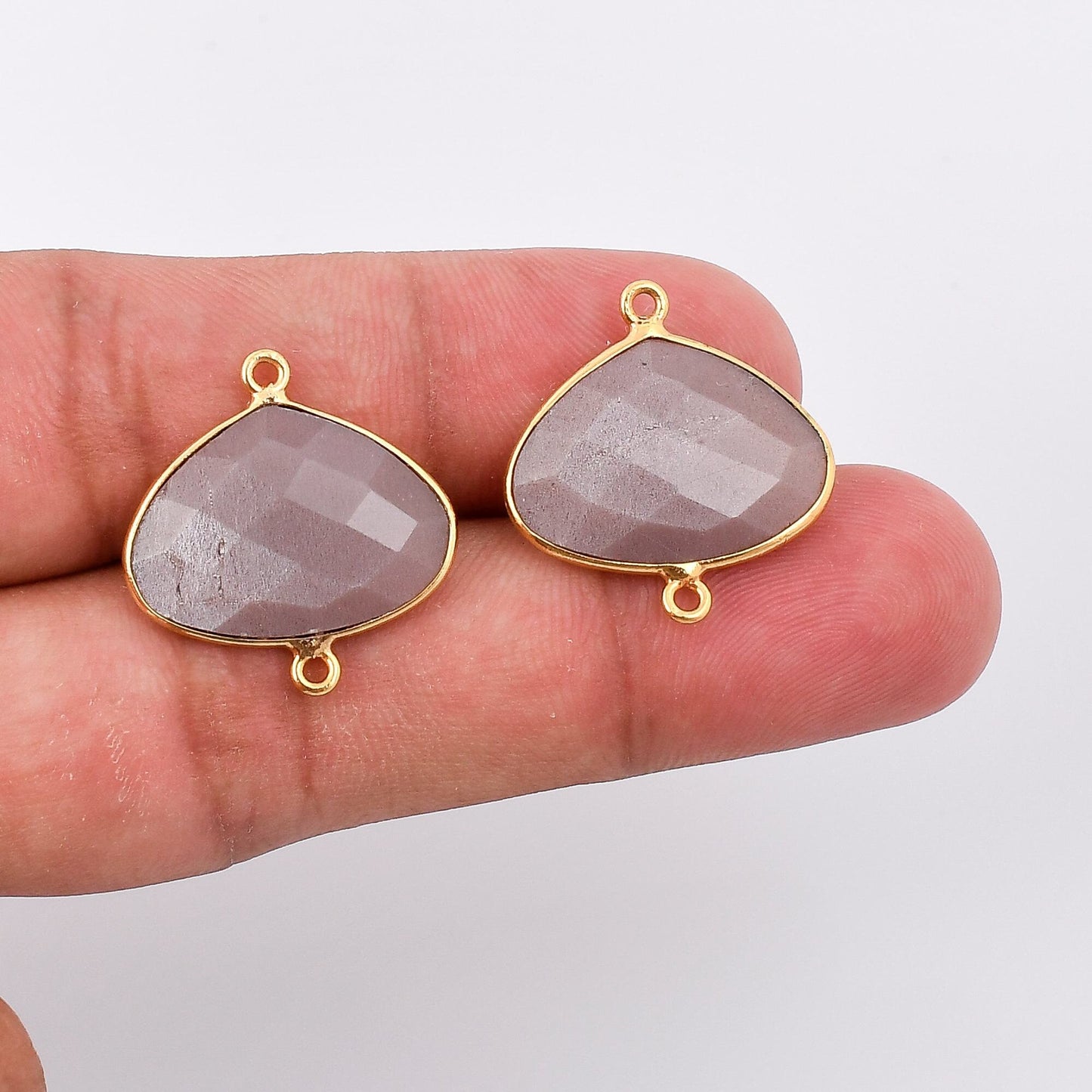 Peach Moonstone 15x20m Bezel dual connector,Moonstone kidney Shape Gold Plated bezel,Moonstone Bezel,Vermeil Bezel,jewelry Gold-Filled bezel