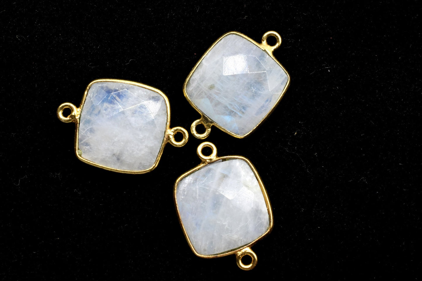 Moonstone 14mm Cushion double bail connectors,Elegant Moonstone Gemstone Components,Cushion Shape Connectors,Brass Gold Moonstone Jewelry