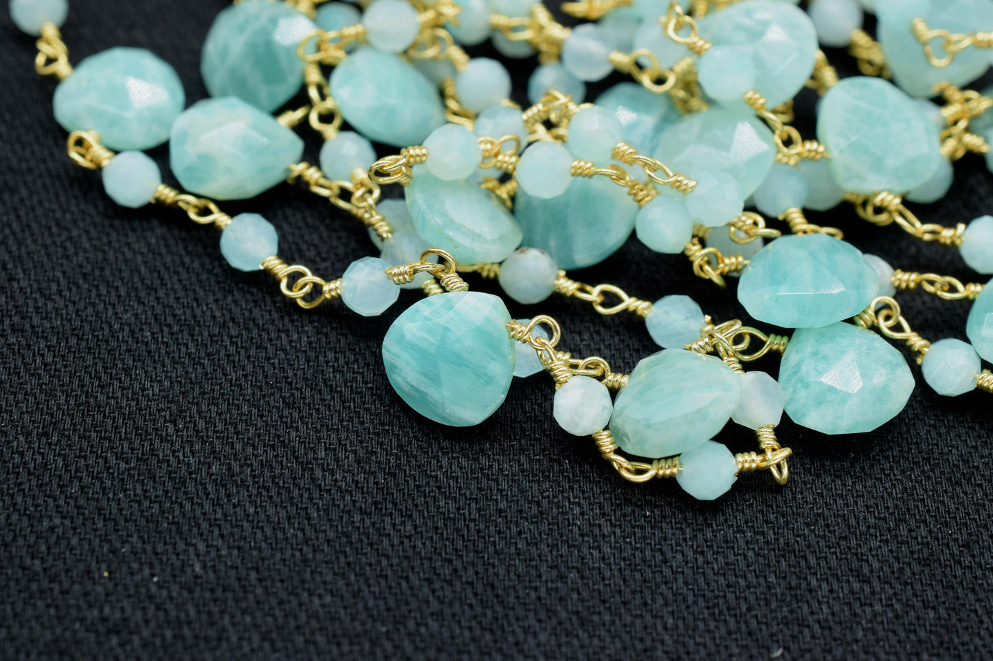 Amazonite beaded drop Chain,Amazonite 3mm Faceted Beads chain,Gemstone drop chain, gemstone rosary,briolette rosary,gemstone rosary,necklace