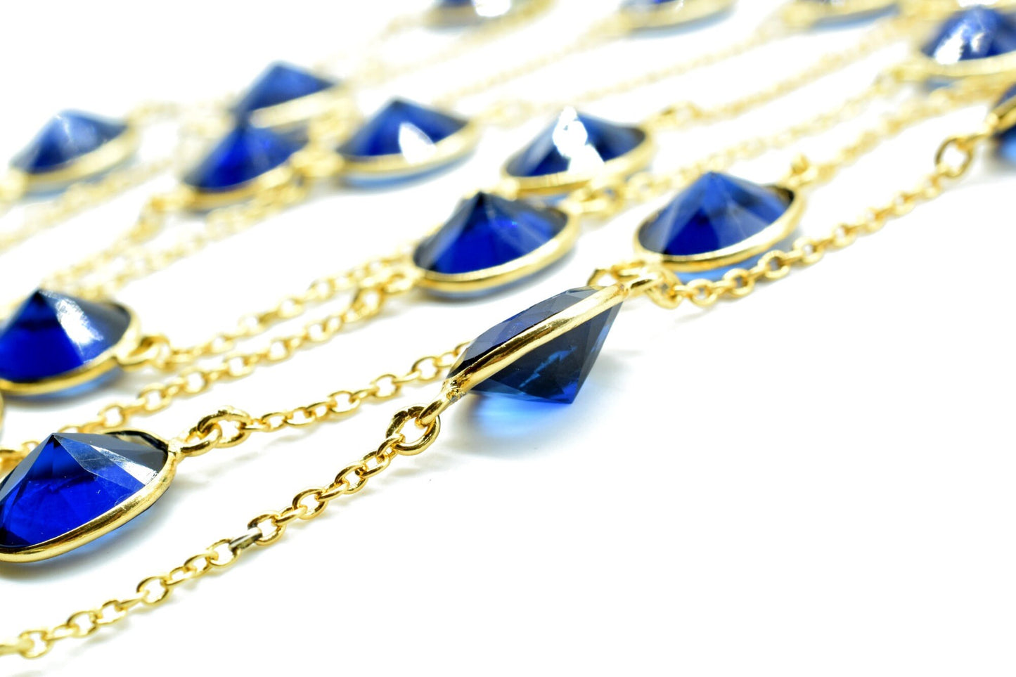 Blue Sapphire Bezel Chain I Handmade Bezel Link Chain I Gold Plated Bezel Link Chain I Brass Gold Overlay Chain,Sold By Foot,Necklace Chains