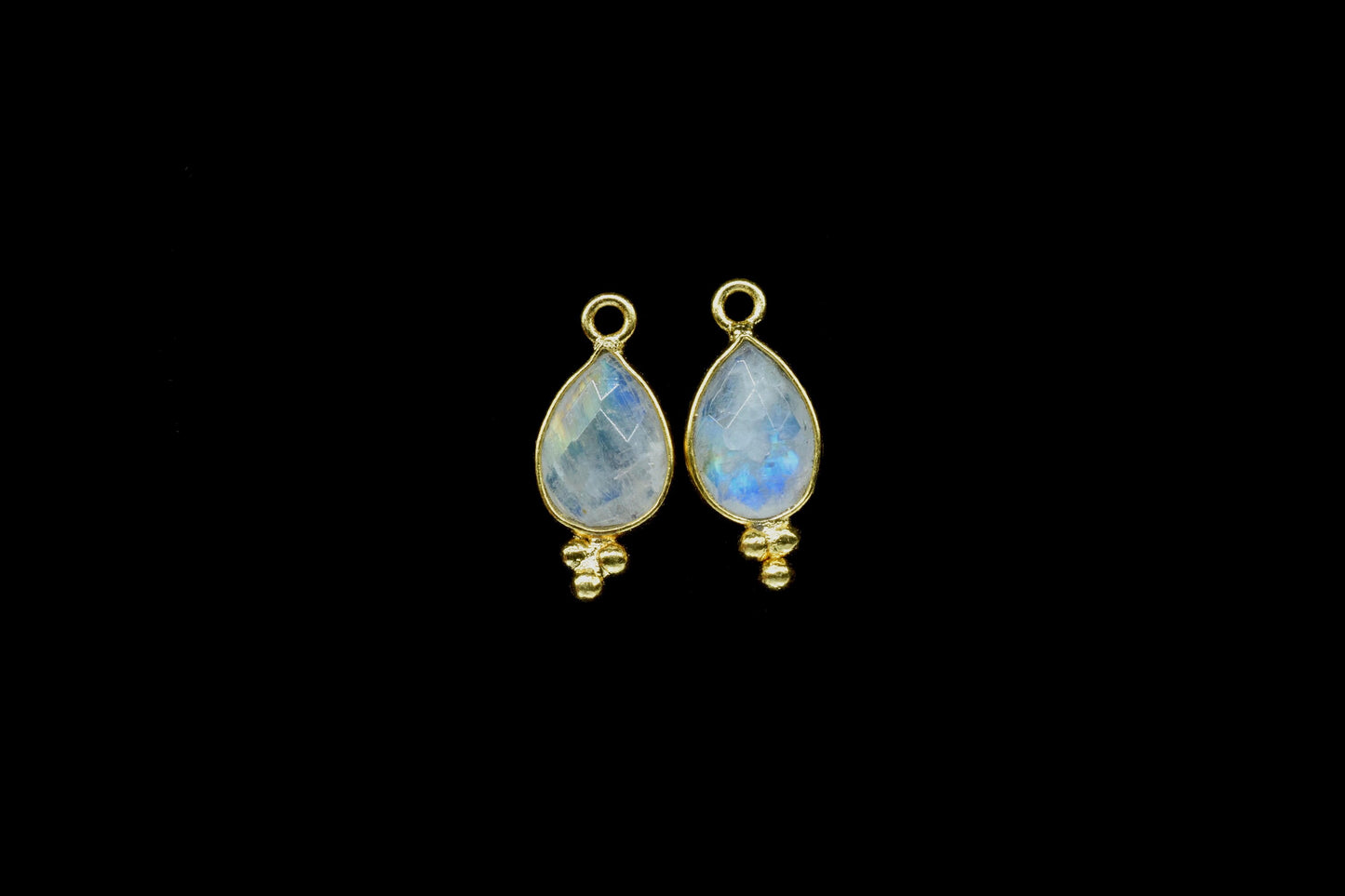 Rainbow Moonstone 7x10mm Pear Shape Connector,Moonstone Gold Plated Bezel Jewelry Making Charm,Moonstone Teardrop Single Bail Pendant,Gift