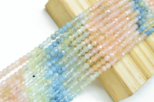 Multi Aquamarine Faceted Beads,Gemstone Beads Strand,3mm Rondelle,Multi Shaded Beads,Micro faceted beads,Aquamarine Strand Beads Jewelry