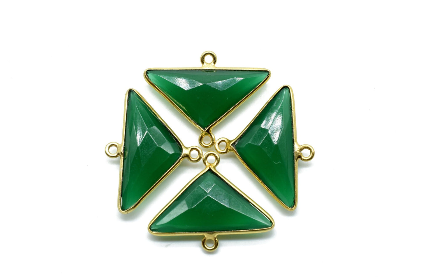 Green Onyx 12x25mm Triangle shape double loop charm,Brass Gold Plated bezel,Green Onyx Faceted Connector,Green Onyx Bezel Pendant, jewelry