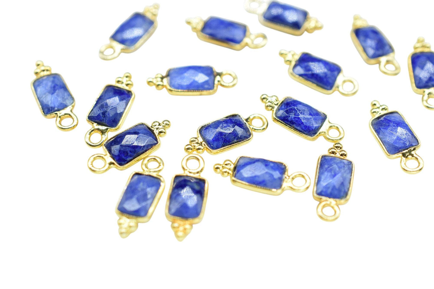 Gemstone Blue Sapphire Charms Pendant/Buguette Shape Pendant/Handmade Pendant/Tiny Pendant/Necklace Connector jewelry/B'day Gift