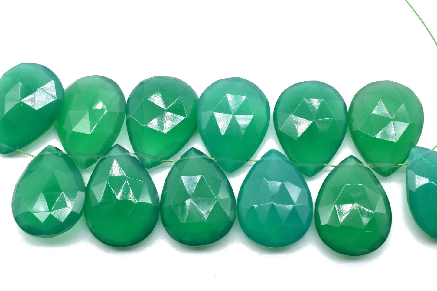 Green Onyx AAA Gem Quality Calibrated Net Faceted Side Drilled Pear Briolette Beads 15x 20mm- Really Lovely Green Onyx Color,Onyx Pair,Onyx
