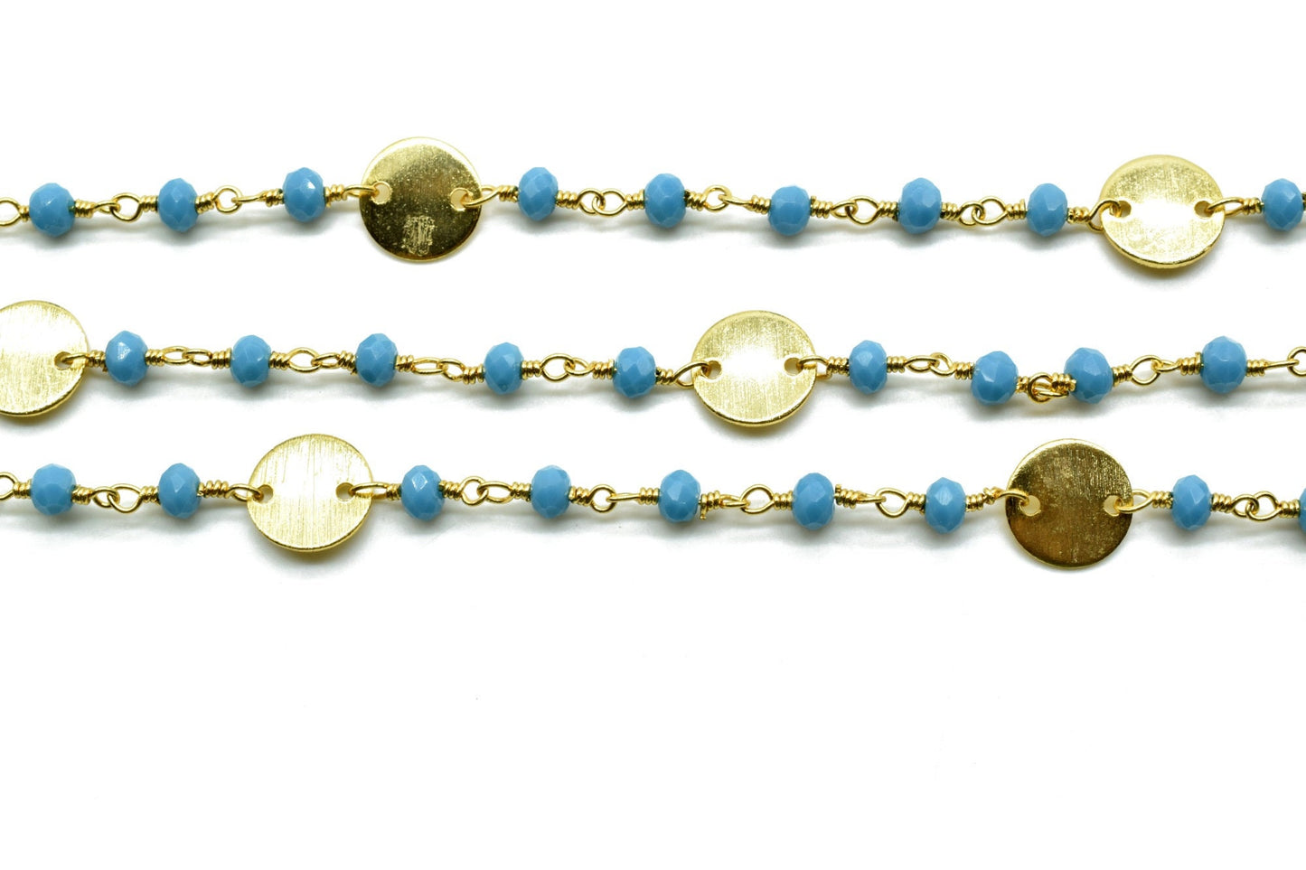 Turquoise 3mm Beaded Chain,Beaded Gold Plated Rosary Chain,Turquoise Rondelle Faceted Rosary Chain,jewelry Making,Finding,circle charm chain