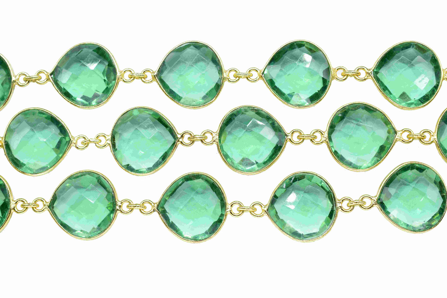 Emerald Quartz 12mm Heart Shape Bezels Chain,Emerald Checker Cut Gemstone Bezel Connector Chain,Handmade Heart Shape Connector Jewelry Chain