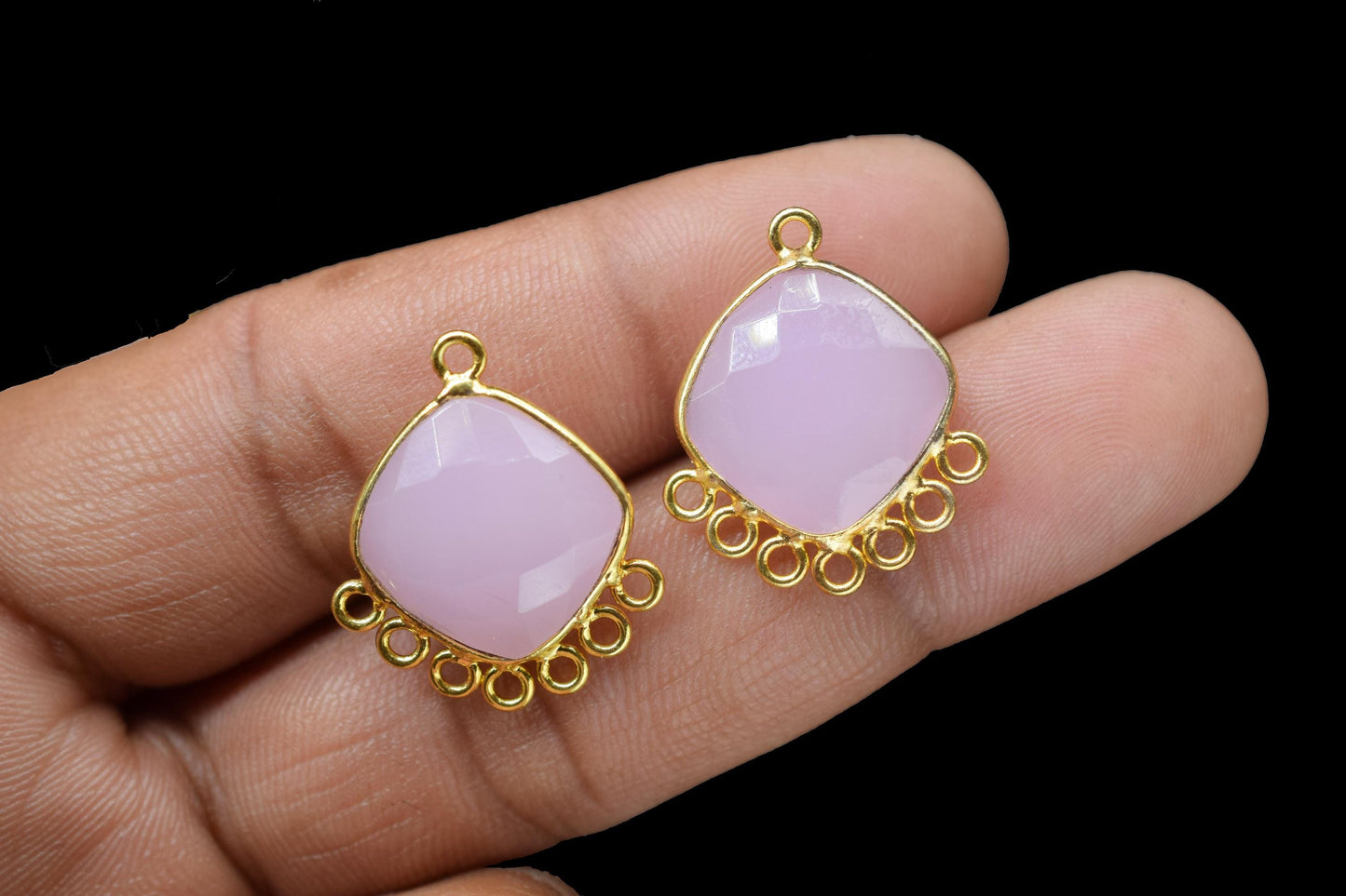 Rose Quartz 14mm Cushion Bezel Charms/Gemstone Single Bail/Component charm/Handmade Jewellery Connectors/Women Jewelry/Handmade Connector