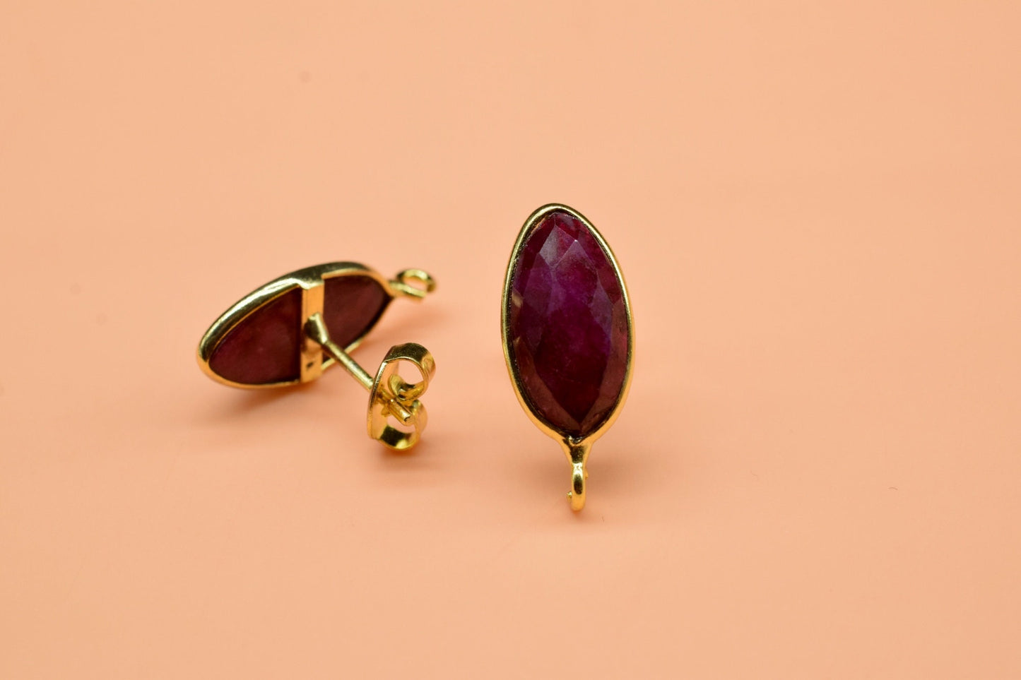 Ruby Marquise Earring Connector,Jewelry Craft Supplies,Ruby connectors post stud, Jewelry,Bezel Frame Connector,Earring Finding,Ruby stud