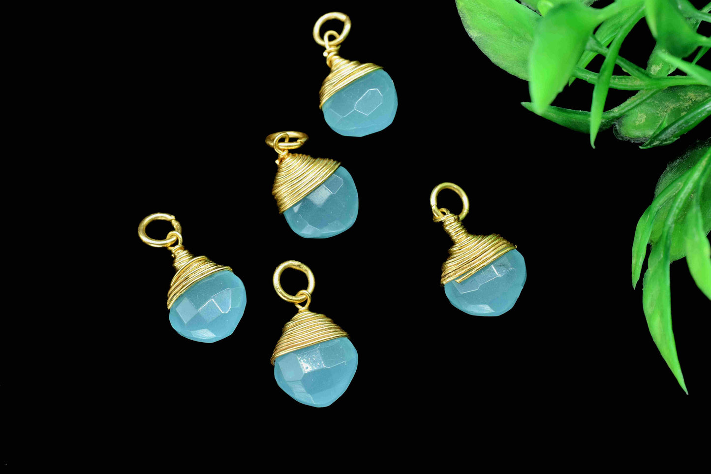 Aqua Chalcedony Faceted Wire Wrapped Connectors,Square Shape Gemstone Pendants,loop Connector,Wire Wrapped Necklace,Beaches Jewelry making
