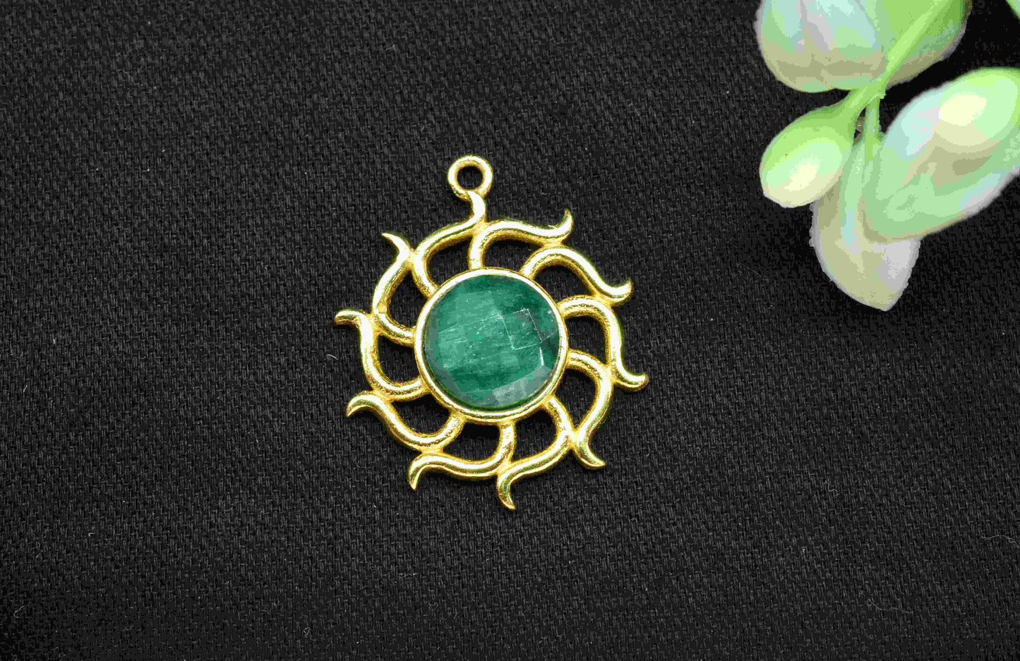 Emerald  Gemstone Component, Single Bail Charm , Emerald Connector Pendant , Gold Plated Connectors , Earring Component , B'day Gift