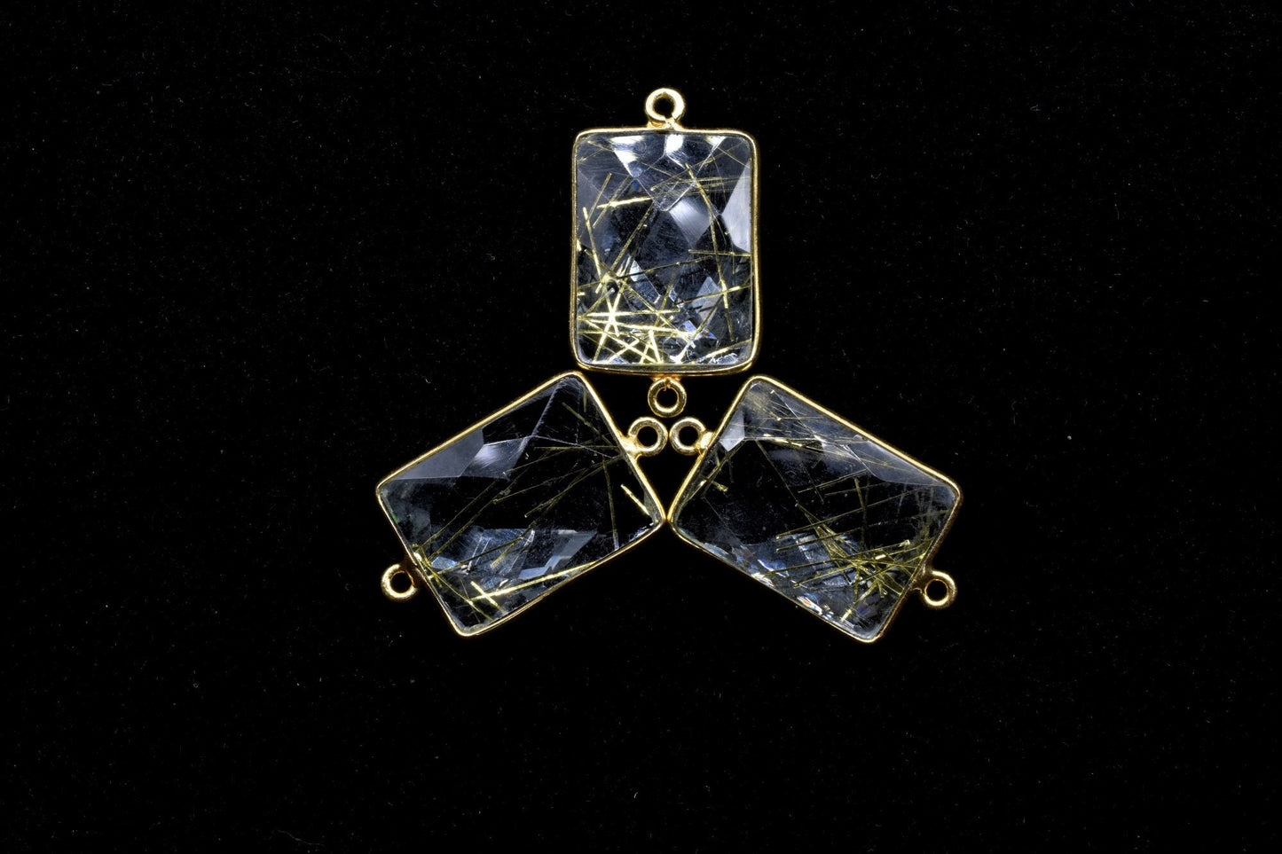 Golden Rutile 15x20mm Rectangle shape double bail charm,Golden Rutile Stone Pendant Charm,Golden Rutile Double Bail Connectors,Cushion charm