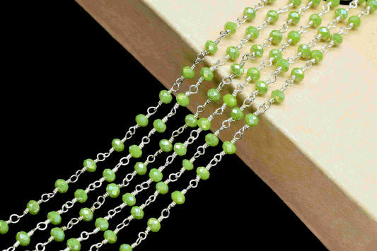 Chrysoprase Beaded Chain,Green Gemstone Rosary Chain,Wire Wrapped Rosary Chain,Green Quartz Stone links,Handmade Rosary Jewelry Making,Gift