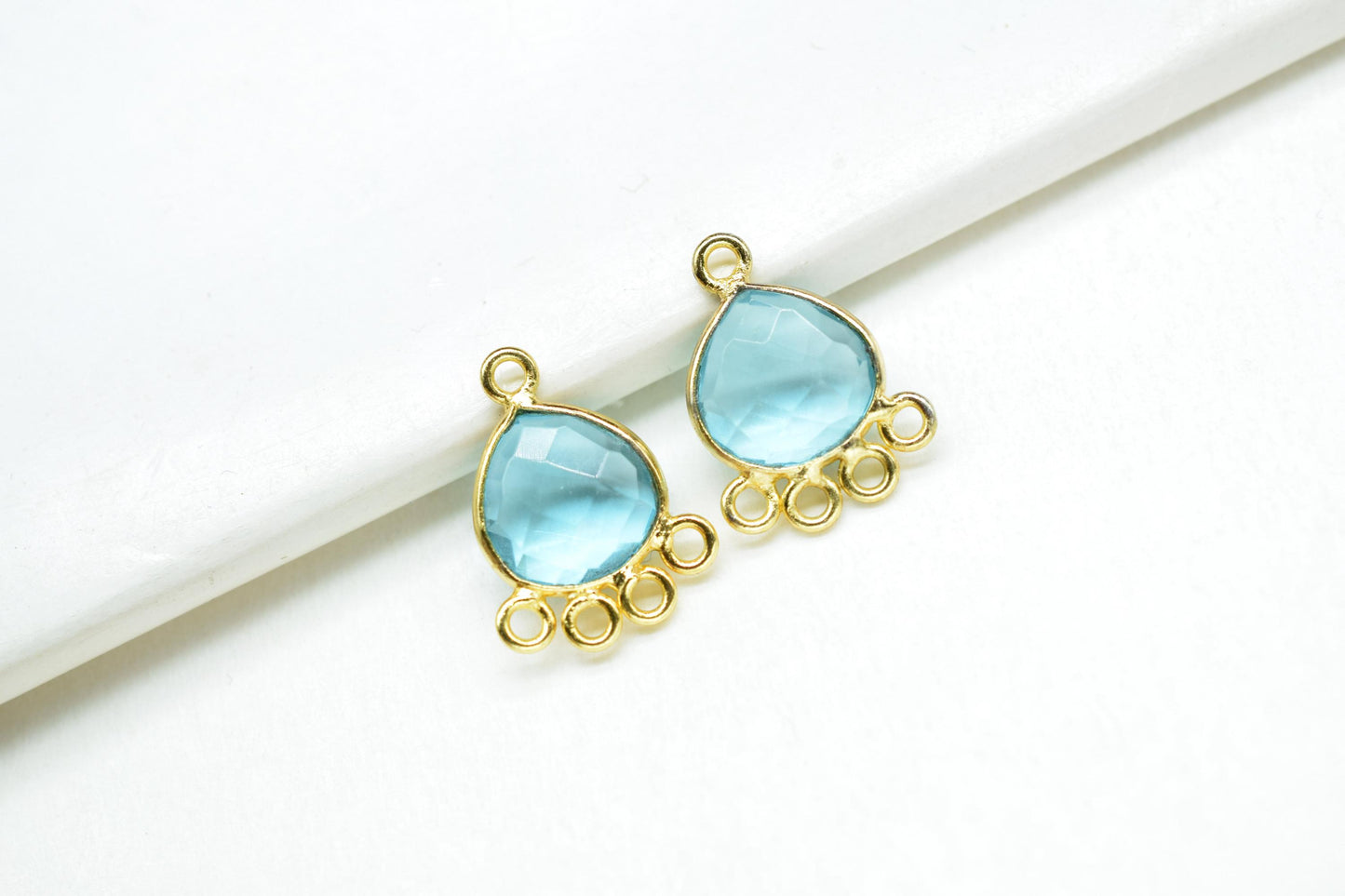 Sky Topaz Heart Shape Pendant/Gold Plated Charms Jewelry/Handmade Connector Jewelry/Connector Charms/Station Bezel Link Supplies/B'day Gift