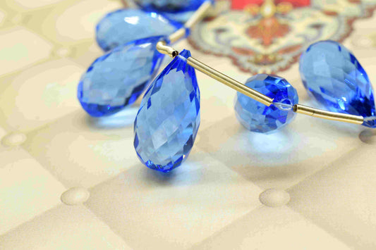 Blue Topaz Teardrop Faceted Briolettes,Blue Topaz 12x24mm Drops,Jewelry Making Supplies,Blue Topaz Teardrop jewelry,Gemstone Teardrop Beads