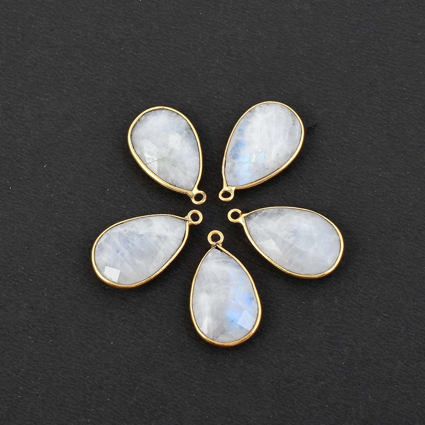 Moonstone 12x20mm Bezel charm,Moonstone Teardrop Gold Plated bezel,Gold Vermeil Bezel,jewelry making charm,Gold-Filled bezel,white bezels