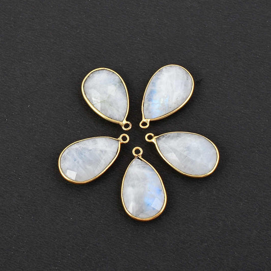 Moonstone 12x20mm Bezel charm,Moonstone Teardrop Gold Plated bezel,Gold Vermeil Bezel,jewelry making charm,Gold-Filled bezel,white bezels