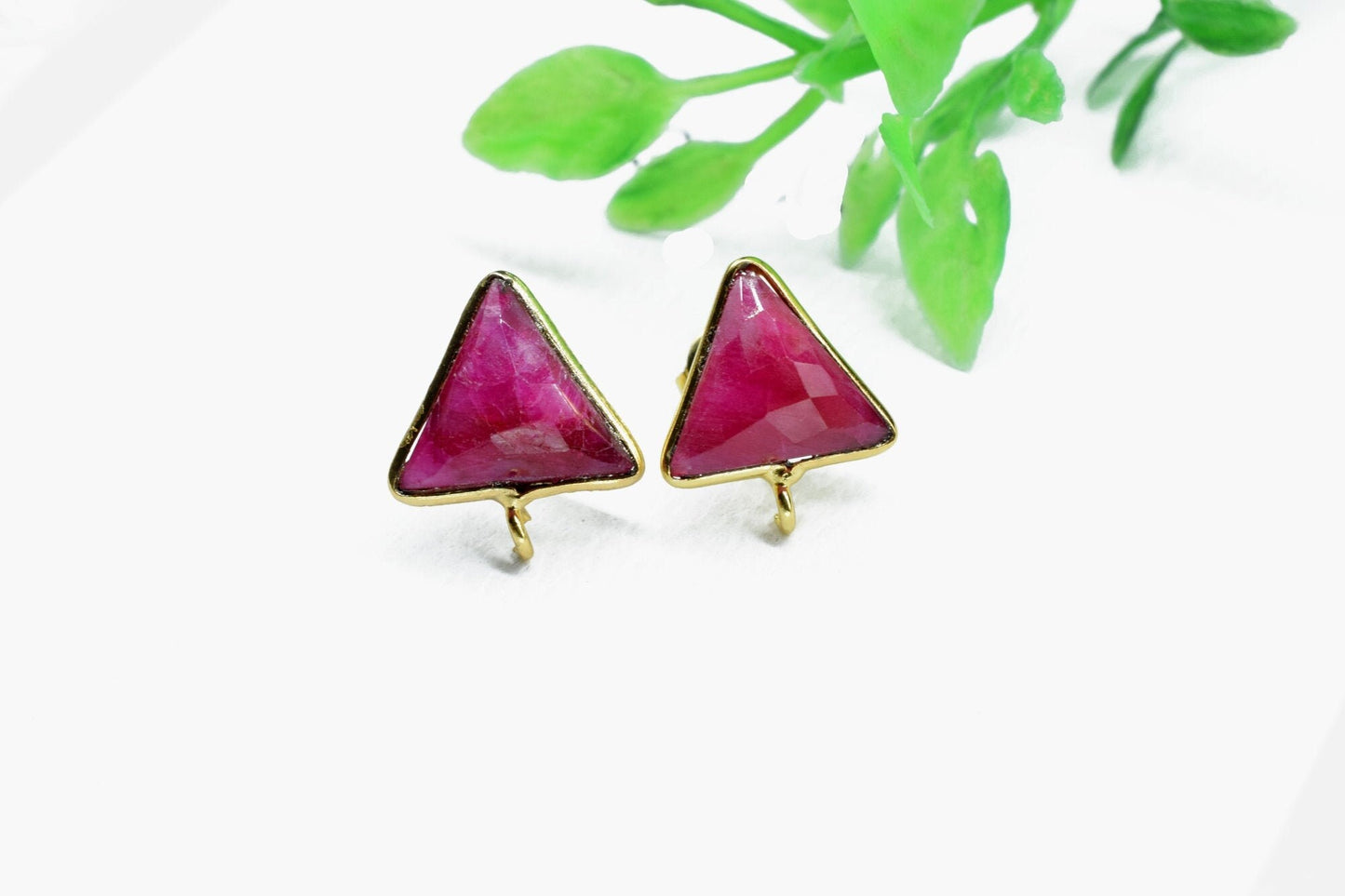 11mm Triangle Ruby Earring Connector,Jewelry Making Connector,Earring connectors post stud, Jewelry,Tiny Ruby Studs,Ruby Earrings,Ruby bezel