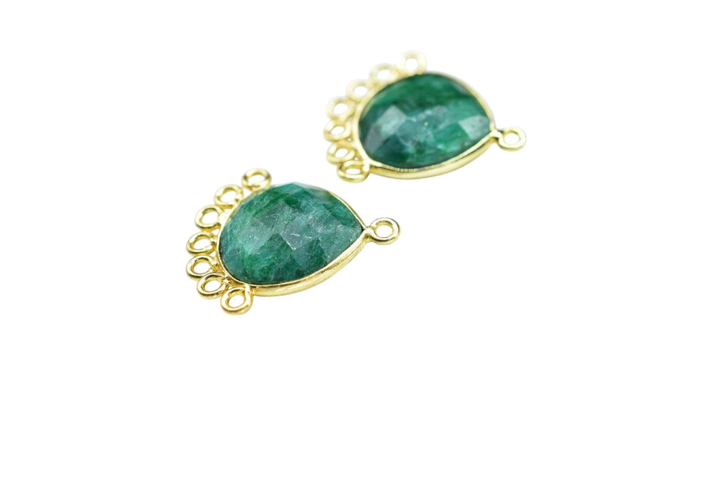 Emerald 14mm Heart Bezel Charm/Charms Connector/Handmade Jewellery Connectors/Gemstone Brass Component/Women Jewelry/B'day Gift