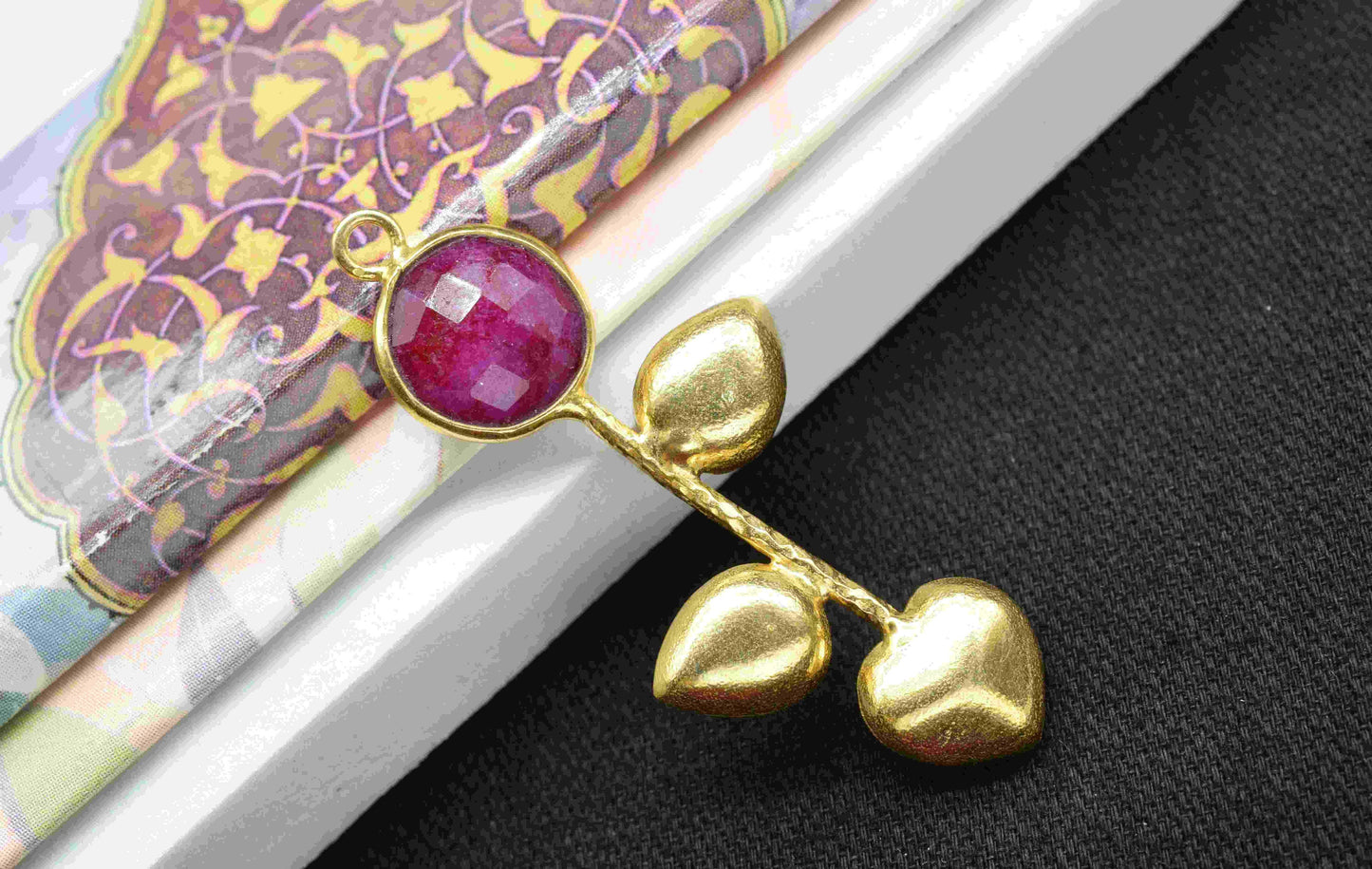 Ruby Round Shape Pendant , Ruby Single Bail Charms  ,Genuine Gemstone Charms , Gold Plated Gemstone Connectors , Summer Collection