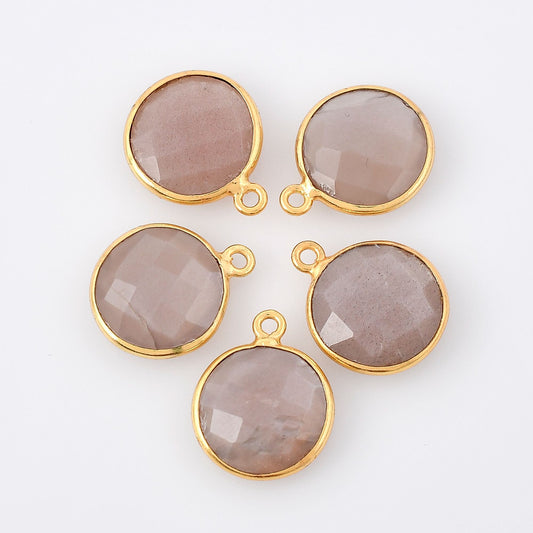 Peach Moonstone 12mm Round Bezel,Moonstone Pendant,Gold Plated bezel,Moonstone Bezel,Gold Vermeil Bezel,jewelry, Moonstone Gold Filled bezel