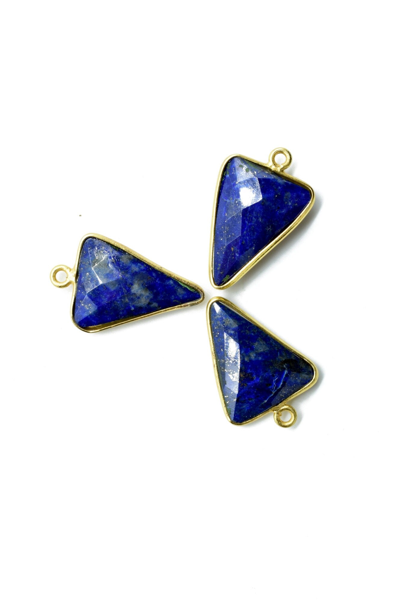 Lapis Lazuli 15x18mm Triangle shape single connector,Brass Gold Plated bezel,Lapis Pendant,Lapis Arrow shape pendant,Handmade gold charms
