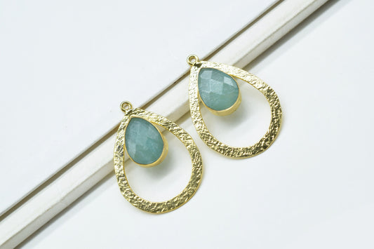 Amazonite Gemstone Pendant/Pear Shape Pendant/Bezel Pendant/Jewelry making Stone/Gold Plated Jewelry/Connector Jewelry/Handmade/Gift